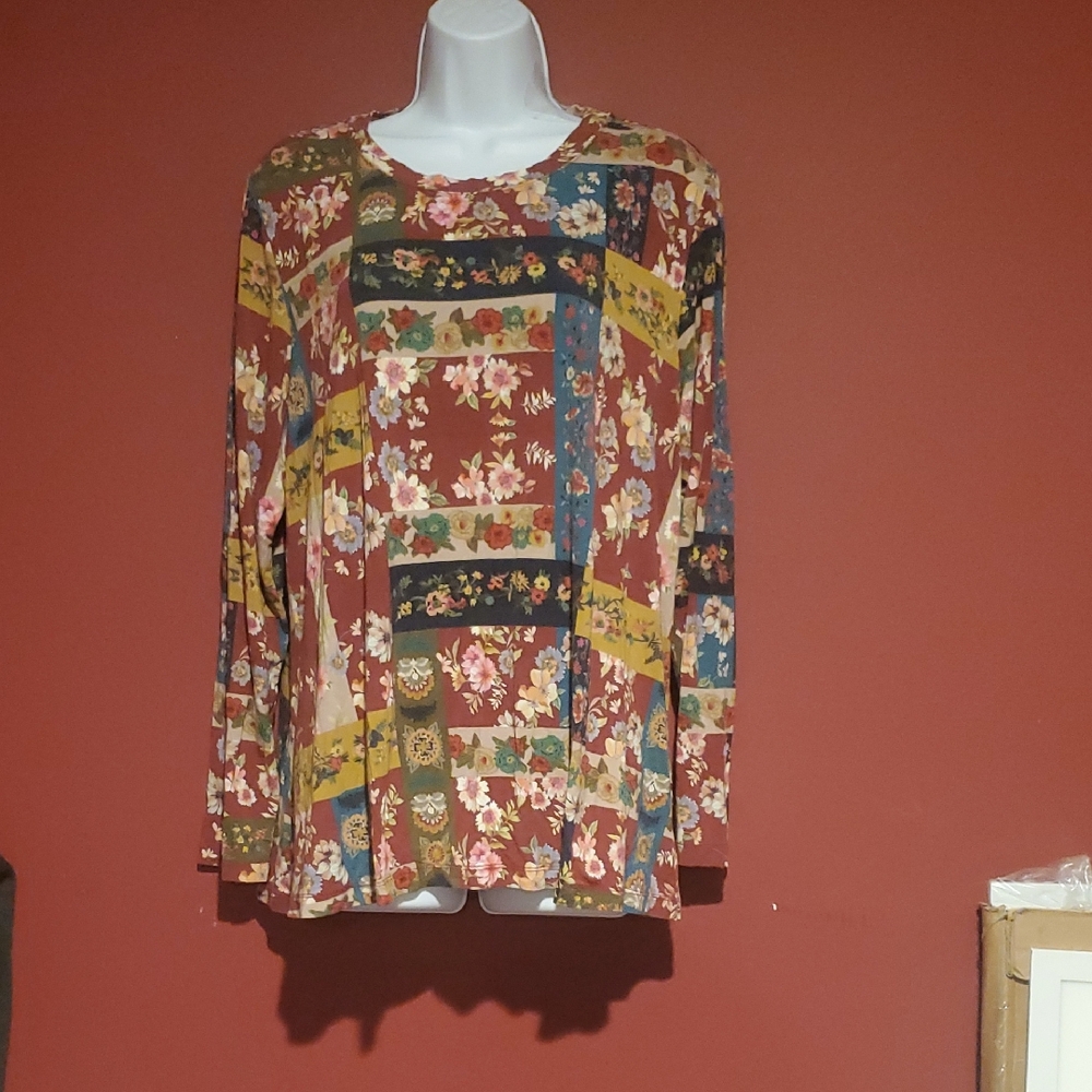 Johnny Was Multicolor Floral Long Sleeve Top